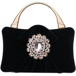 ⚡Women's Velvet Black Crystal Flower Closure Rhinestone Embellished Clutch Bag